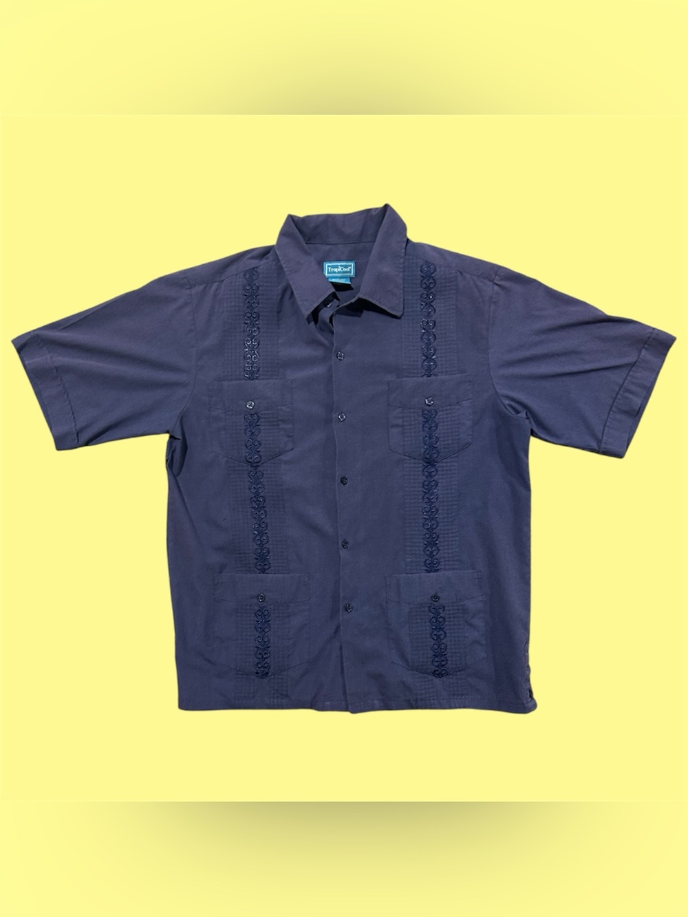 Funky TropiCool Purple Guayabera Shirt - Embroidered Button Down Medium